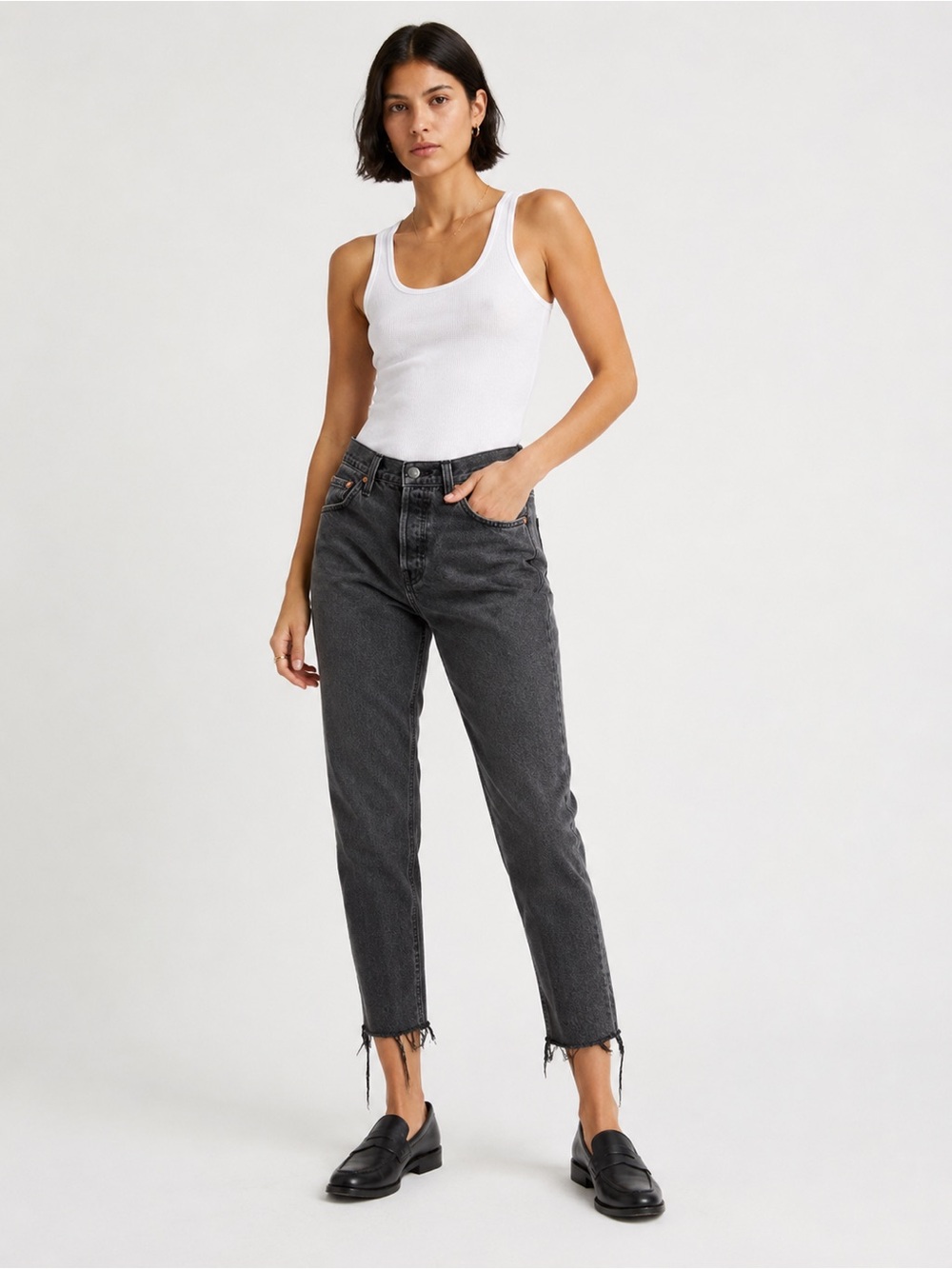 Levi’s 501 Original Cropped Jeans Get Off My Cloud Black Gray W27‎ L26